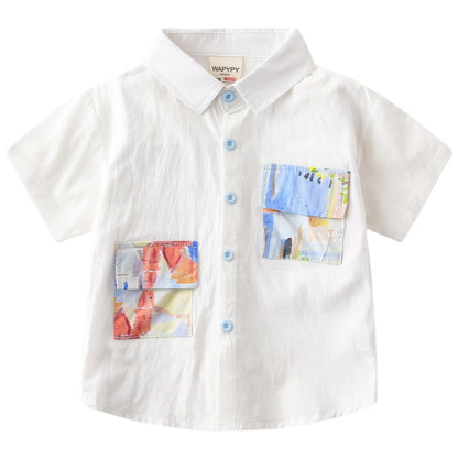 Boys Short Sleeve Shirt | Korean Style Cotton Casual | Ages 3-8 | 90-140cm Summer