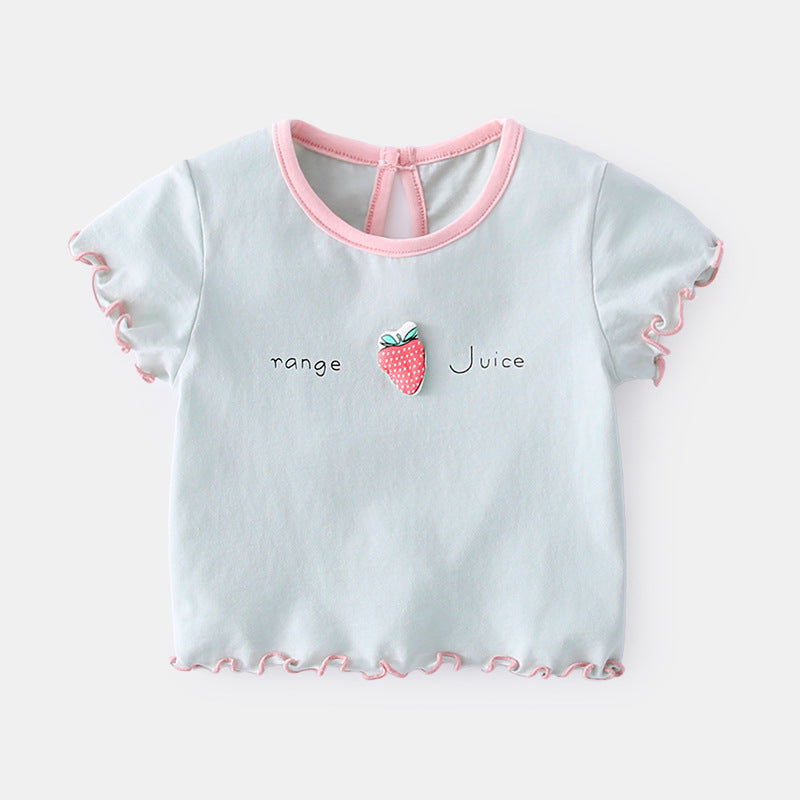Baby Girl Short Sleeve T-Shirt | Korean Style Cartoon Fruit Print | Cotton Summer 73-110cm
