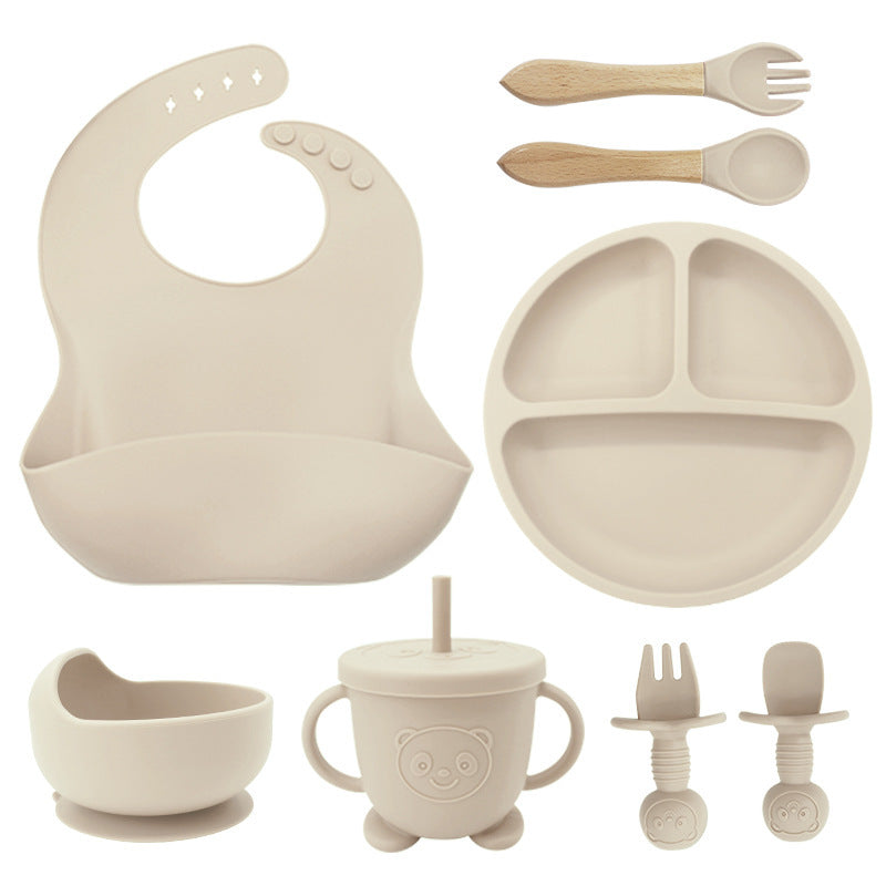 Baby Silicone Tableware Set 8PCS | Suction Bowl Divided Plate & Bibs for Toddlers