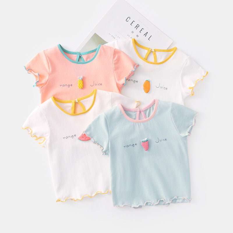 Baby Girl Short Sleeve T-Shirt | Korean Style Cartoon Fruit Print | Cotton Summer 73-110cm