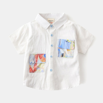 Boys Short Sleeve Shirt | Korean Style Cotton Casual | Ages 3-8 | 90-140cm Summer