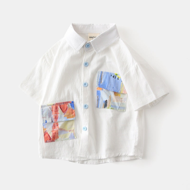 Boys Short Sleeve Shirt | Korean Style Cotton Casual | Ages 3-8 | 90-140cm Summer