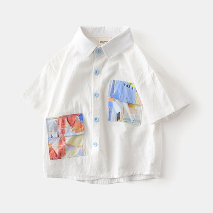 Boys Short Sleeve Shirt | Korean Style Cotton Casual | Ages 3-8 | 90-140cm Summer