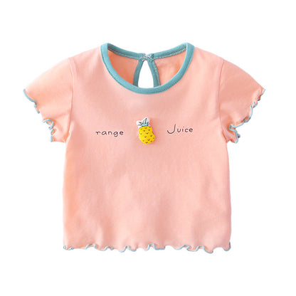 Baby Girl Short Sleeve T-Shirt | Korean Style Cartoon Fruit Print | Cotton Summer 73-110cm