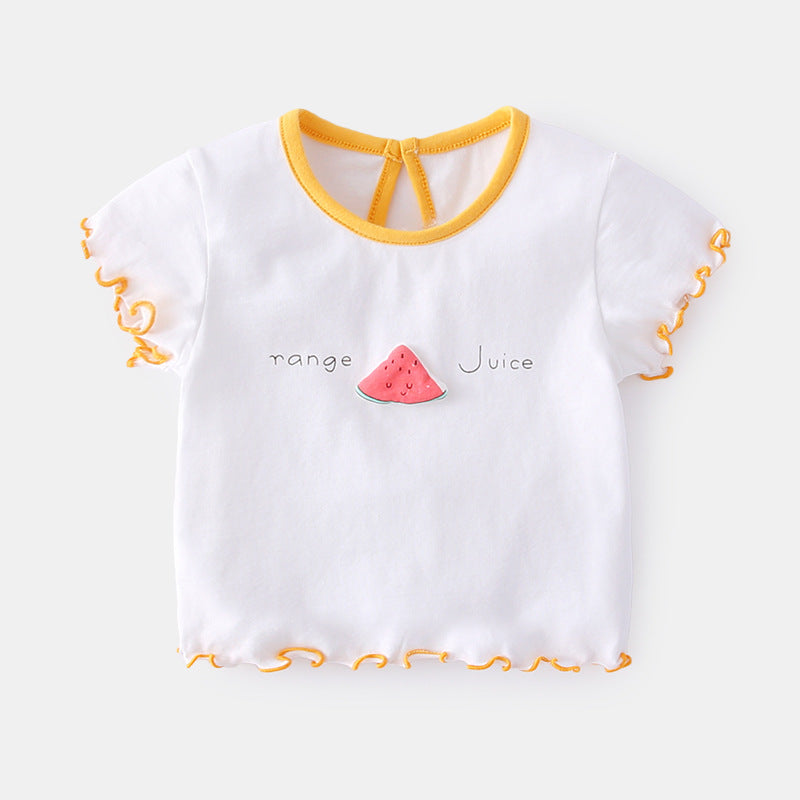 Baby Girl Short Sleeve T-Shirt | Korean Style Cartoon Fruit Print | Cotton Summer 73-110cm