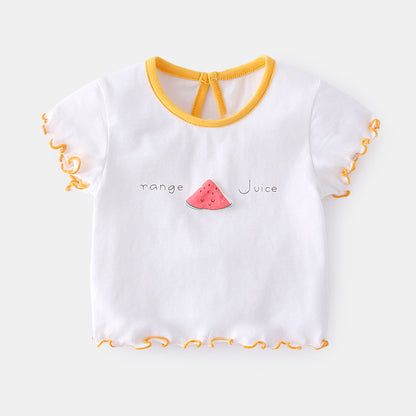 Baby Girl Short Sleeve T-Shirt | Korean Style Cartoon Fruit Print | Cotton Summer 73-110cm