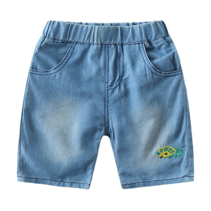 Boys Denim Shorts | Korean Style Animal Print Elastic Waist | Ages 3-8 | 90-130cm Summer