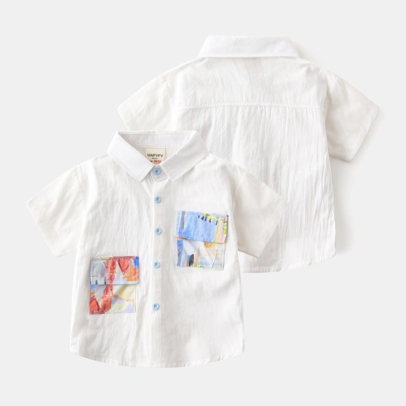 Boys Short Sleeve Shirt | Korean Style Cotton Casual | Ages 3-8 | 90-140cm Summer