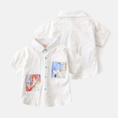 Boys Short Sleeve Shirt | Korean Style Cotton Casual | Ages 3-8 | 90-140cm Summer