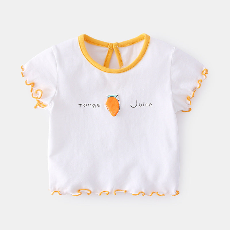 Baby Girl Short Sleeve T-Shirt | Korean Style Cartoon Fruit Print | Cotton Summer 73-110cm
