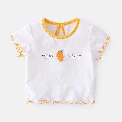 Baby Girl Short Sleeve T-Shirt | Korean Style Cartoon Fruit Print | Cotton Summer 73-110cm